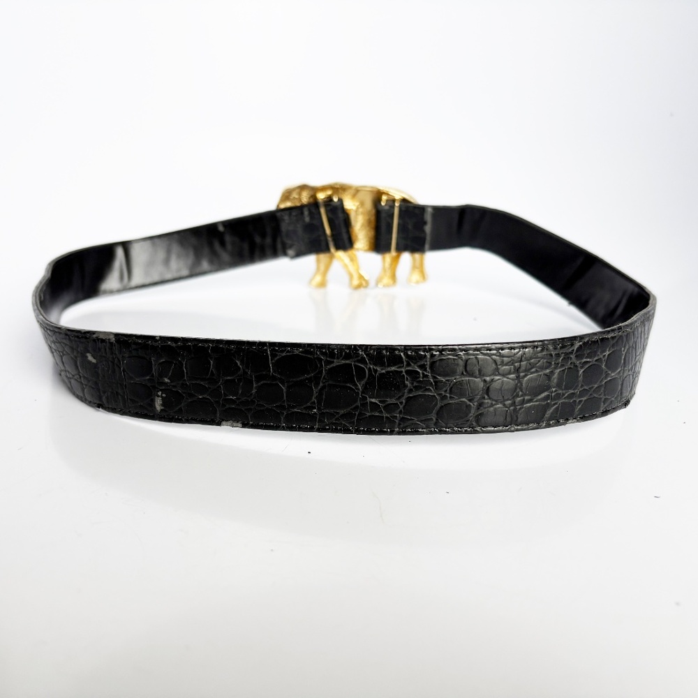 Elephant Belt Buckle with Rhinestones Vintage Retro 1980s with Croc Stamp Strap - Picture 5 of 12